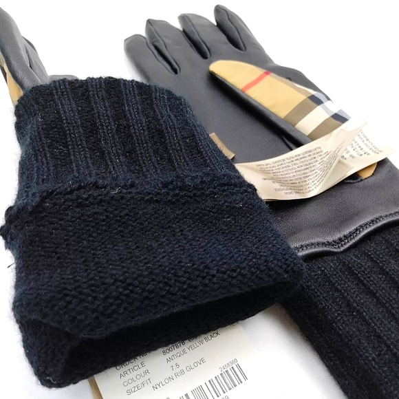 NWT BURBERRY NIVA CHECK LAMB LEATHER GLOVES - Picture 5 of 8